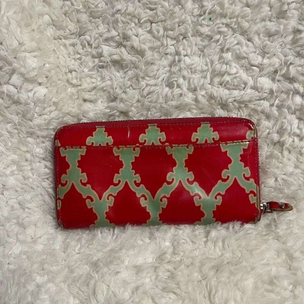 Kate Spade Neda Daycation Wallet Coral Red Turquoise Blue.